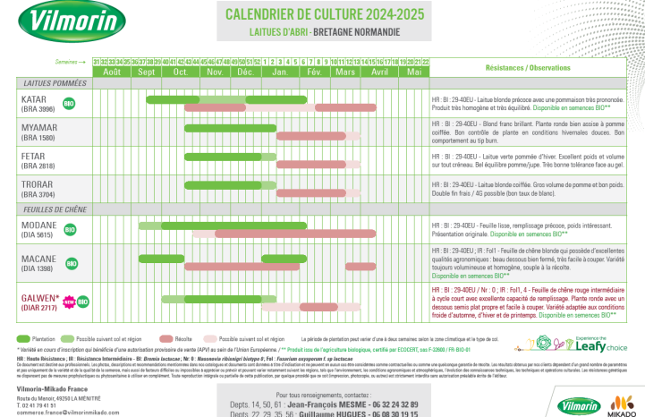 Calendriers laitues abri 24-25